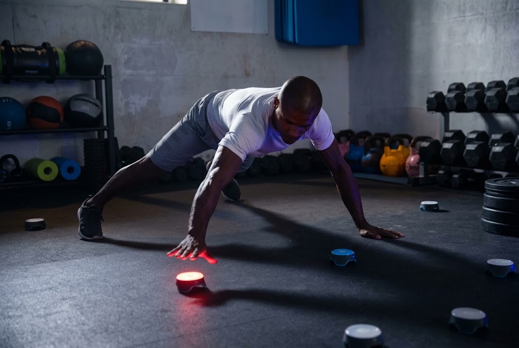 Mann trainiert mit BlazePods im Gym