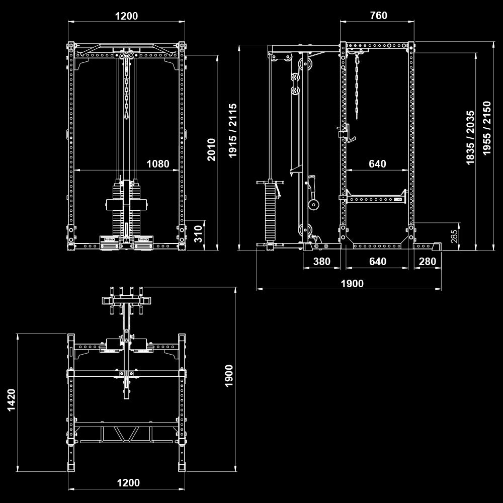 ATX® Power Rack 640/660 mit Latzug 115 kg Steckgewichte Maße