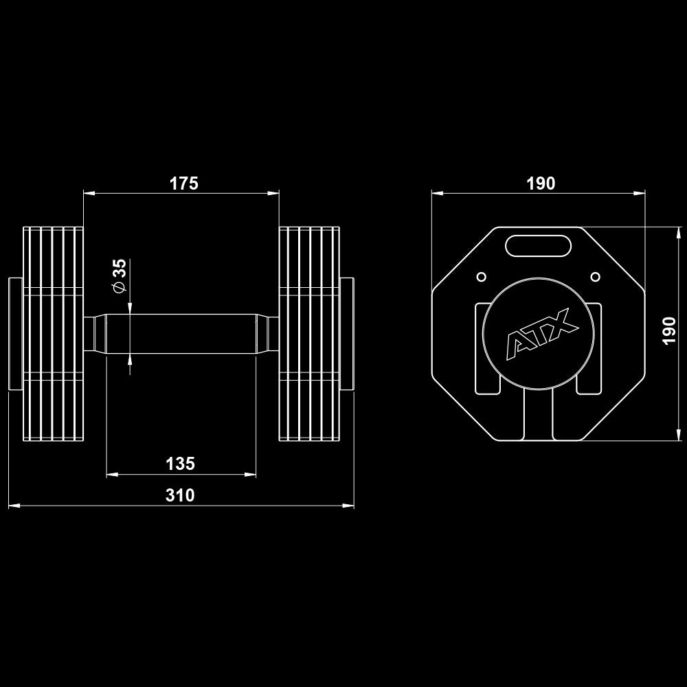 ATX® Adjustable Dumbbells - Octa Dumbbells - 2 x 24 kg