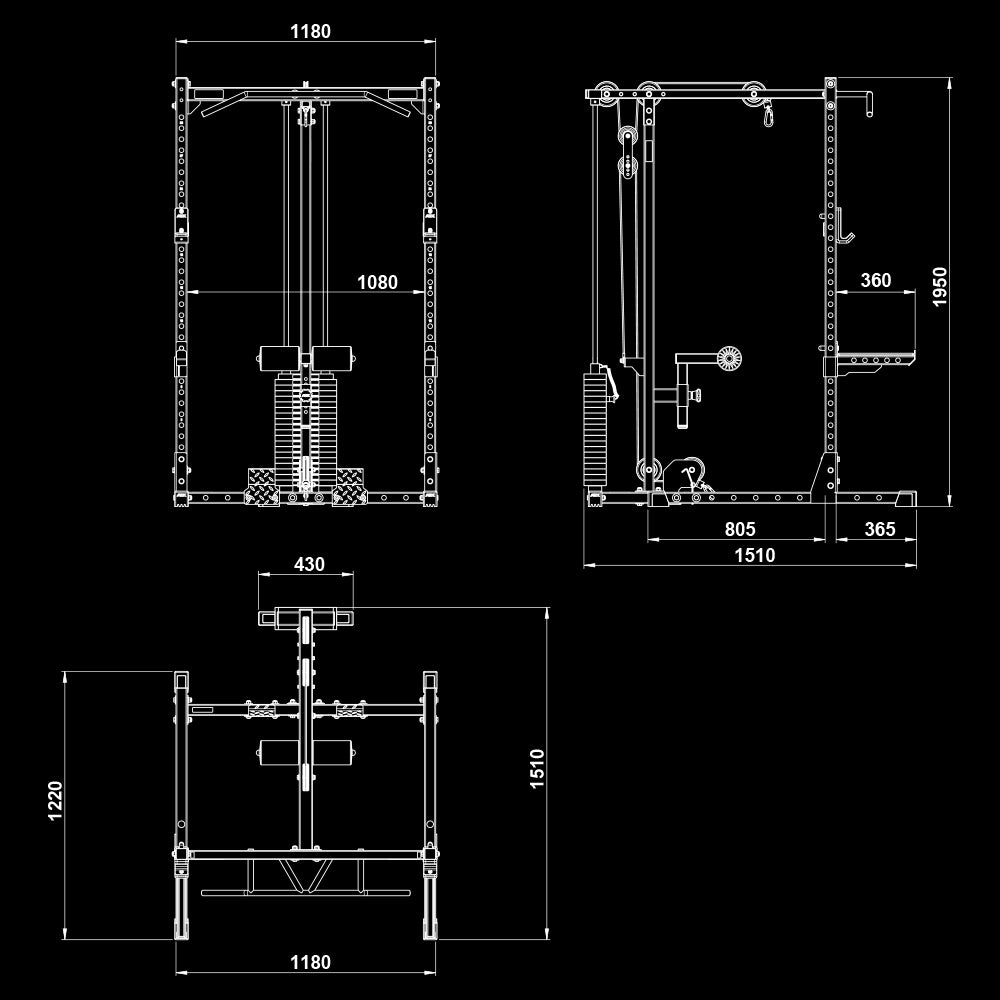ATX® Half Rack 510 with Lat Pulldown Station - 100 kg weight stack - height 195 cm