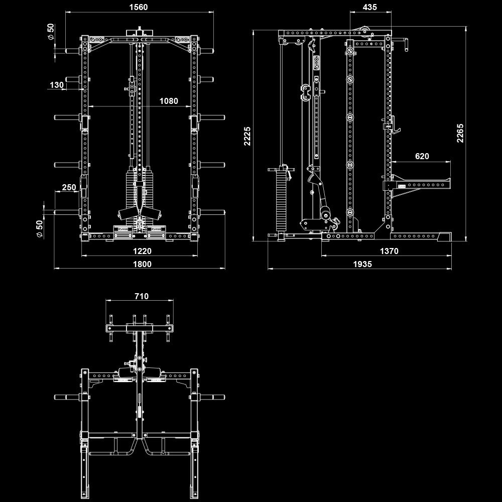 ATX® Half Rack 780 mit Extension und Latzug Steckgewichte Maße