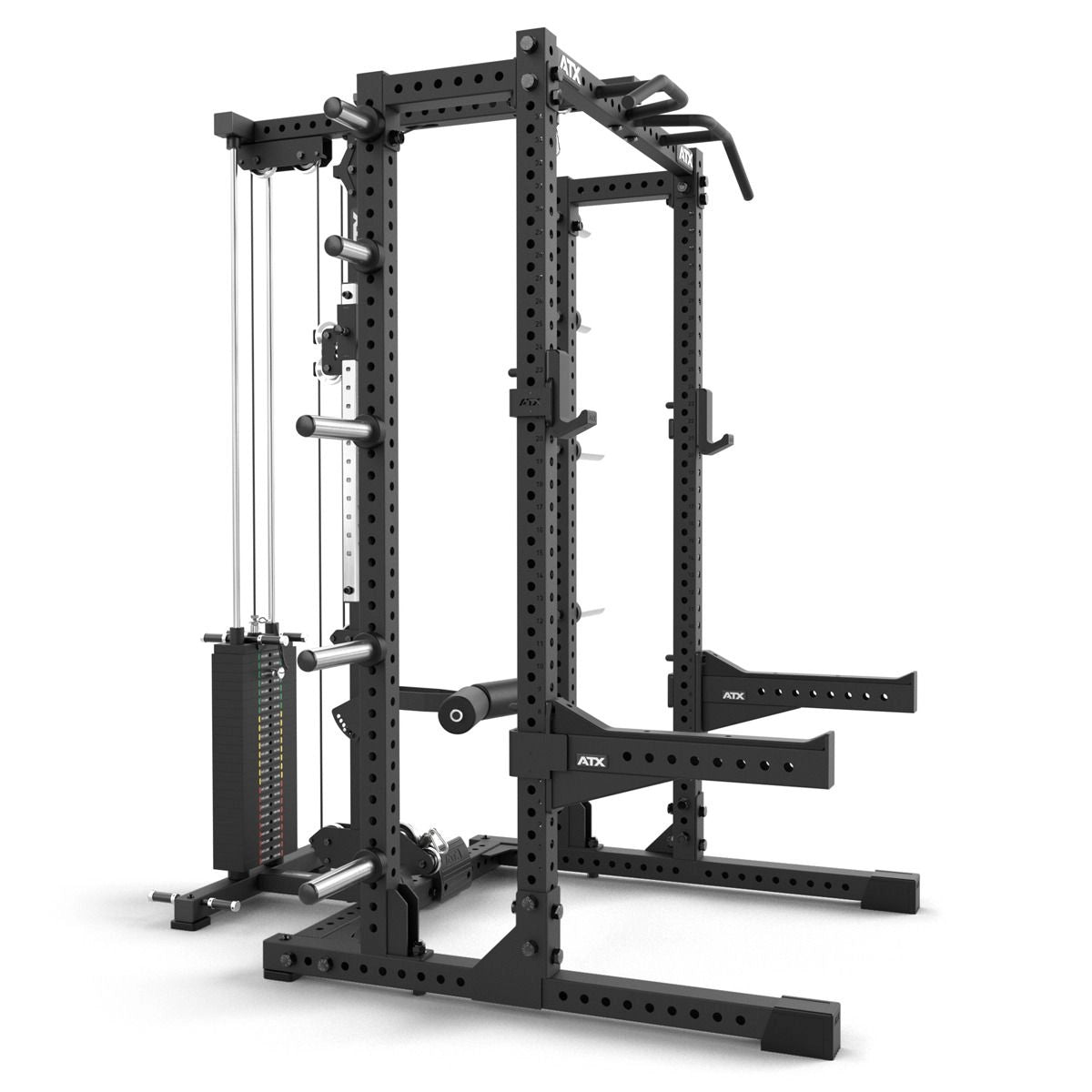 ATX® Half Rack 780 mit Extension und Latzug Steckgewichte schräge Ansicht