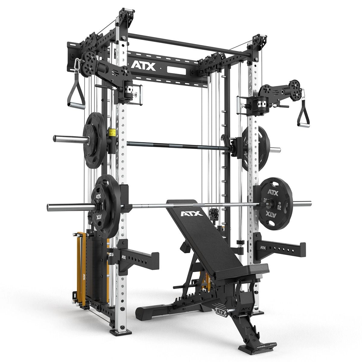 ATX® Rack-Zugstation inkl. Multipresse zur Wandbefestigung inkl. Hantelbank